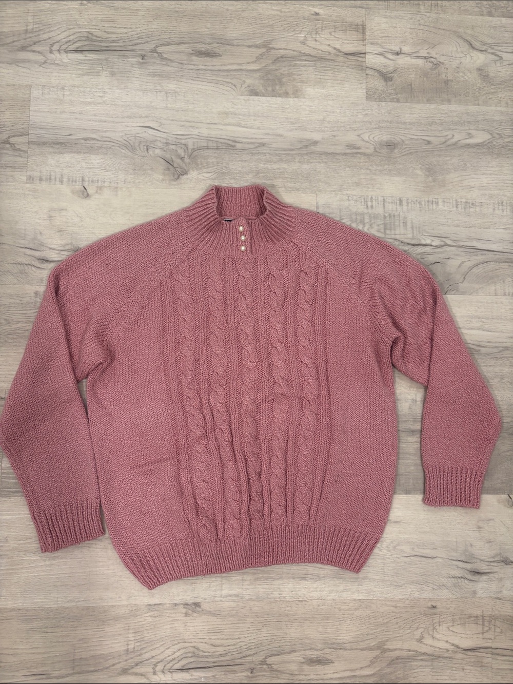 Karen Scott Rose Cable Knit Crewneck Sweater with Button Placket